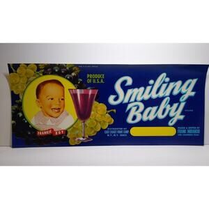 Smiling Baby Crate Label Grapes Frankie Boy Child Grape Juice 1960's Vintage